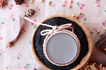 Soy milk mix black sesame with soybean seed and black sesame see
