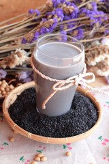 Soy milk mix black sesame with soybean seed and black sesame see