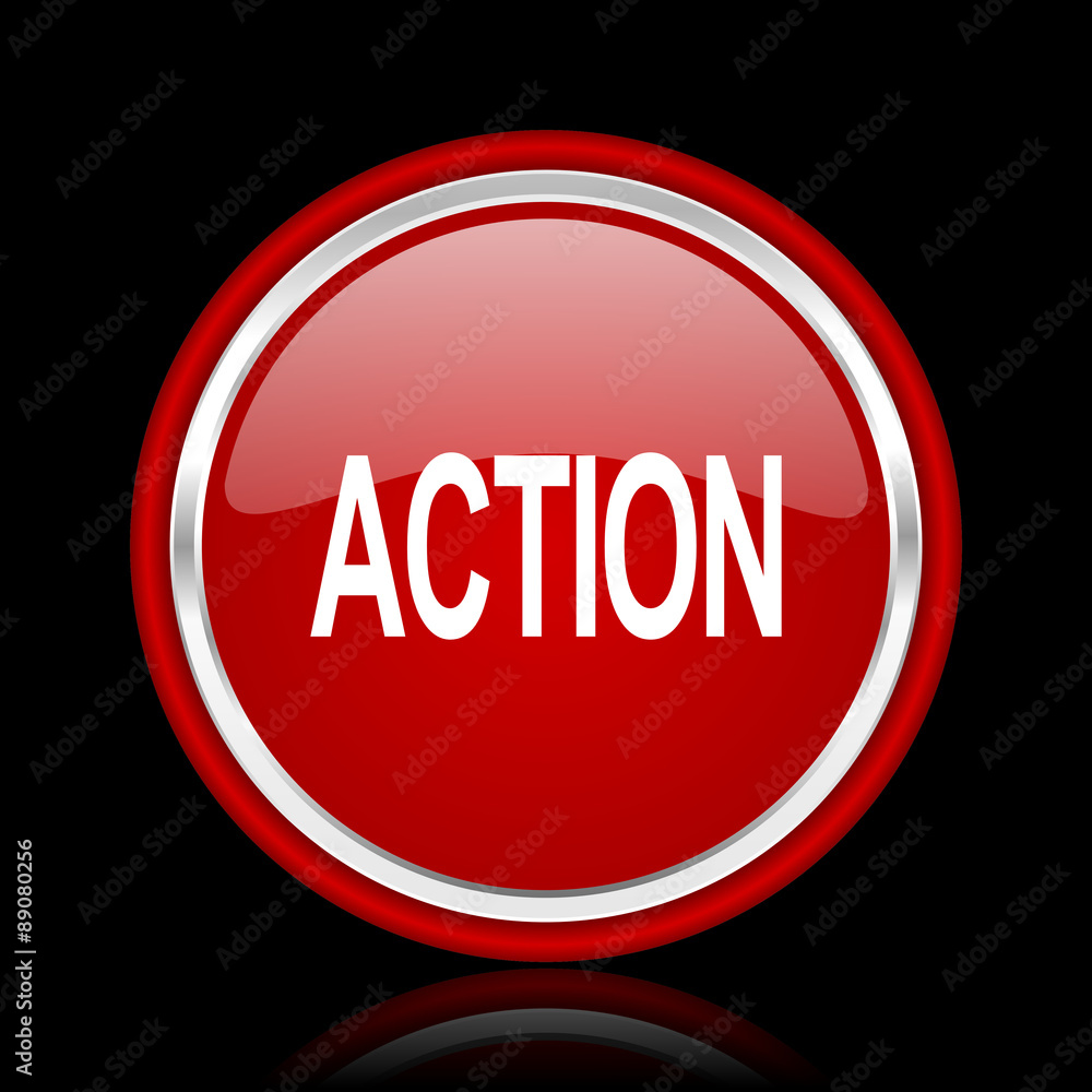 Poster action red glossy web icon