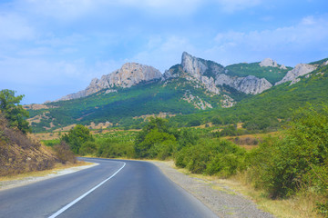 Crimea mountain landscape with highway
