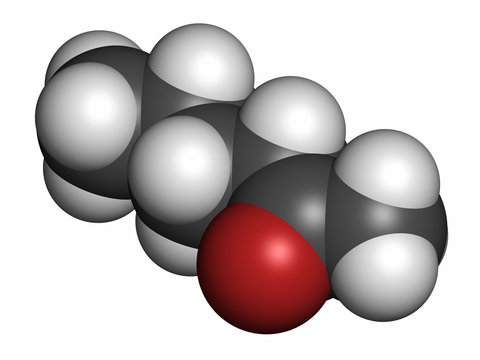 Methyl butyl ketone (MBK, 2-hexanone) solvent molecule. 