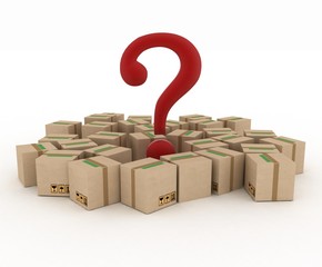 Boxes with question mark. 3d illustration