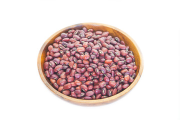 Adzuki bean or red bean in wood bowl on white background