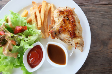 chicken steak on white dish.