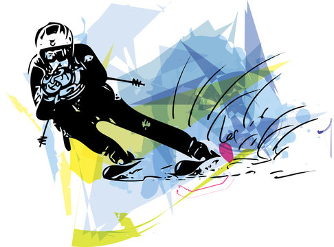 Skiing sketch illustration