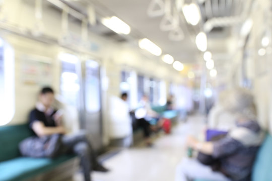 Blurred abstract background of people on Tokyo subway train