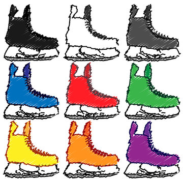 Ice Skates in Different Colours Black White Blue Orange Red Green Yellow Purple Pencil Style 1