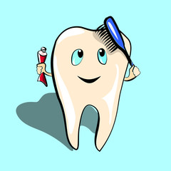 Tooth with a toothbrush, smiling
