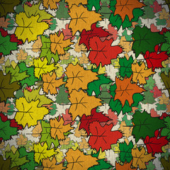 Naklejka na ściany i meble Vintage seamless pattern of colored maple leaves