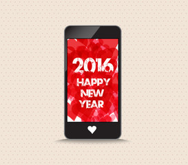 Happy new year 2016 with hearts red color phone