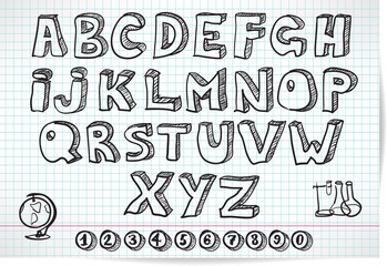 doodle font on lined sheet
