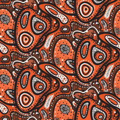 Red seamless pattern of small spots, dots and paisley in Turkish