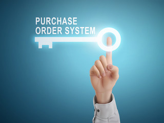 male hand pressing purchase order system key button