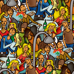 Seamless pattern of people for a walk in the evening