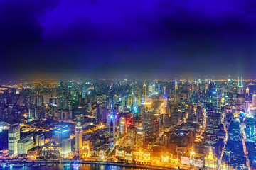 Fototapeta na wymiar Night view skyscrapers, city building of Pudong, Shanghai, China