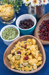 Corns flakes on wood plate