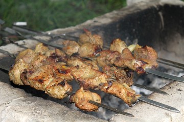 Pork shish kebab on skewers