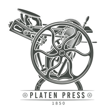 Platen Press Vector Illustration. Old Letterpress Logo Design