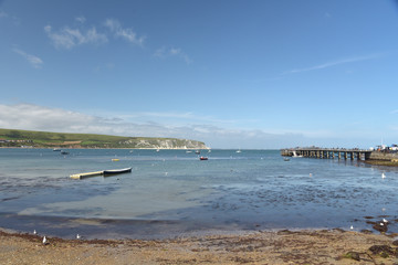 View over bay from Swanage beach in Dorset