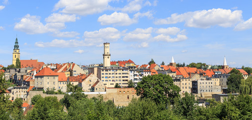 Bystrzyca Kłodzka, załozone w sredniowieczu  miasto na Dolnym Śląsku u ujścia Bystrzycy do Nysy Kłodzkiej - Panorama Starego Miasta