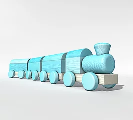Fototapeten Blauwe houten speelgoed trein © emieldelange