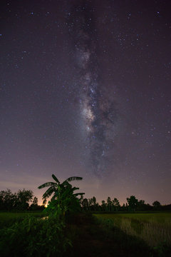 Night starry and milky way. Long exposure photo.