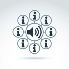 Vector loudspeaker sign with info icons. Conceptual consultation