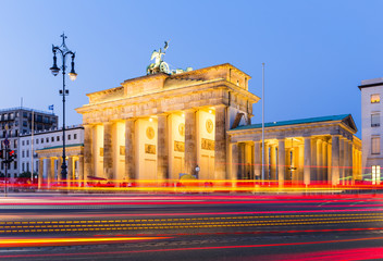 Brandenburg Gate (Brandenburger Tor) at night with car light trails, Berlin