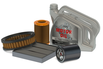 Car oil filters and motor oil can