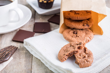 cookie on wooden table.