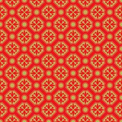 Golden seamless vintage Chinese diamond round flower pattern background.
