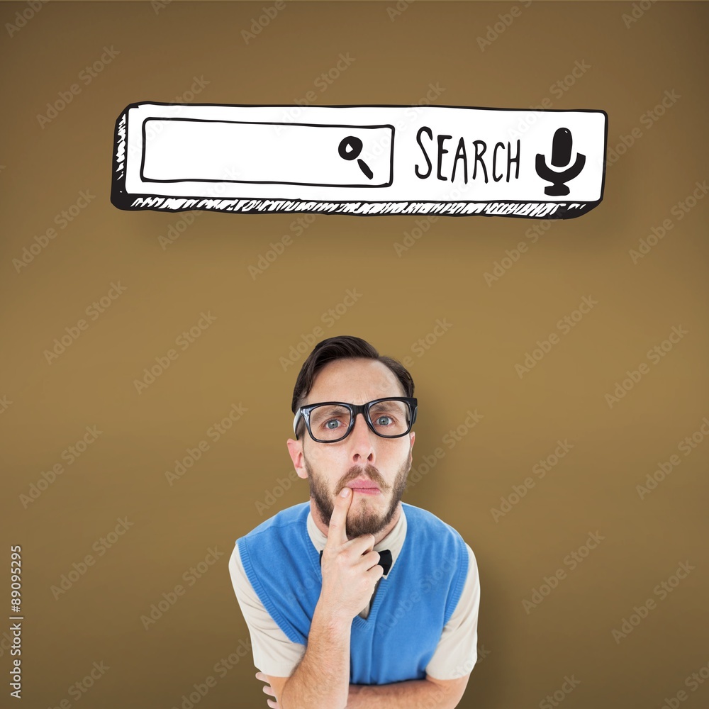 Poster composite image of geeky hipster looking confused at camera
