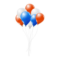 Blue, white and red balloons on white background