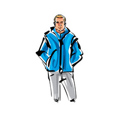 Colorful hand drawn illustration of a fair-haired man with his h