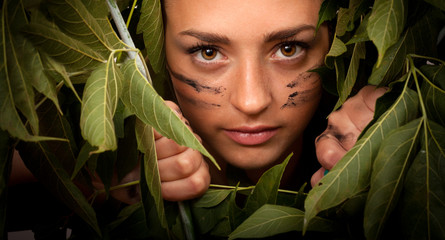 Beauty girl with bound hands
