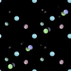 Seamless abstract colored moons pattern with glowing stars