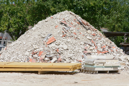 Pile of rubble on building site