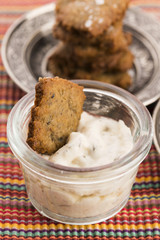 spanish snack crackers with black olives and anchois
