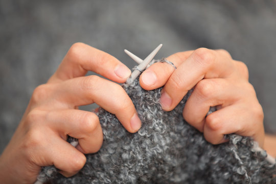 Hand knitting closeup