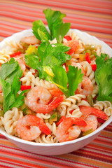 Fusilli, shrimp and celery salad