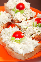 Sandwiches with cream cheese and celery