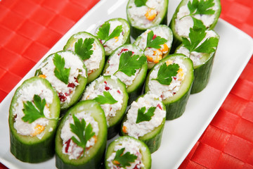 Cucumber stufffed with cheese