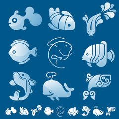 Naklejka premium Set of fish symbol icons.
