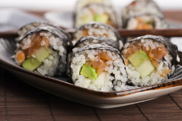 Sushi - Salmon rolls served on a plate