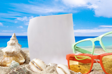 Fototapeta na wymiar Beach accessories for summer background