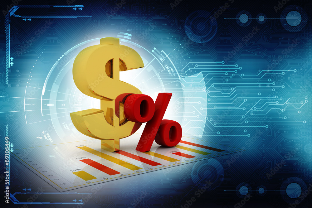 Poster 3d rendering dollar symbol with percentage