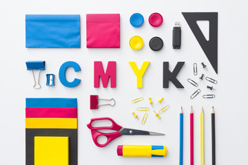 CMYK concept with graphic designer objects