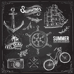 Vintage summer typography design with labels,