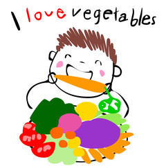 boy love eating veggetable vector illustration