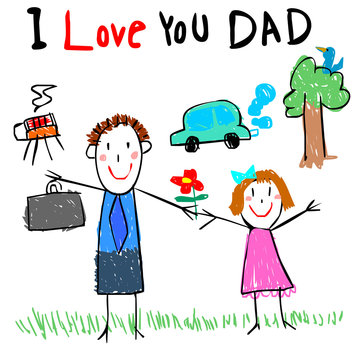 kid love dad drawing picture vector illustration